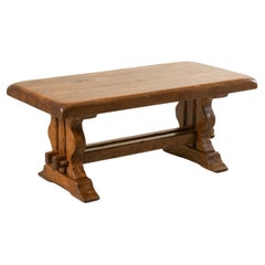 Mid 20th Century French Monastery Style Oak Trestle Coffee Table, 47-in long