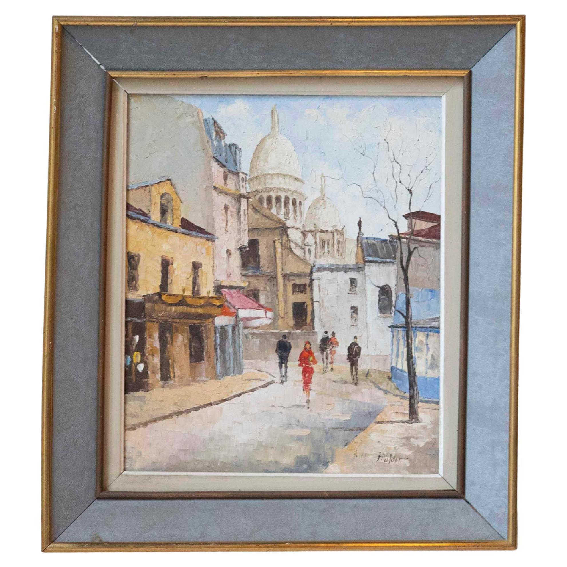 Huile sur toile "Montmartre, Place du Tertre", Sacré-Cœur, French mid 20th Century