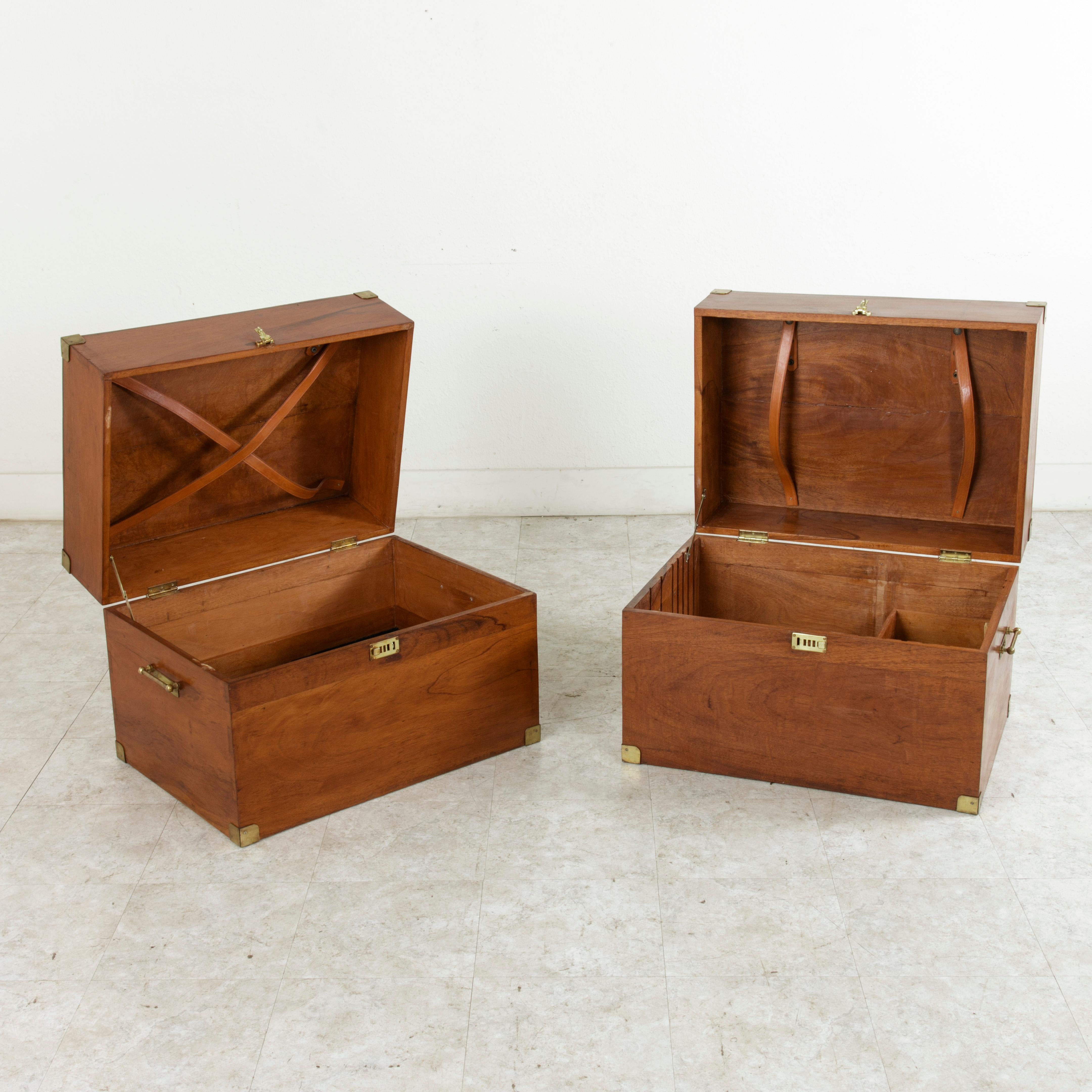 Mid-20th Century French Naval Officer's Mahogany Traveling Trunks, Side Tables 6