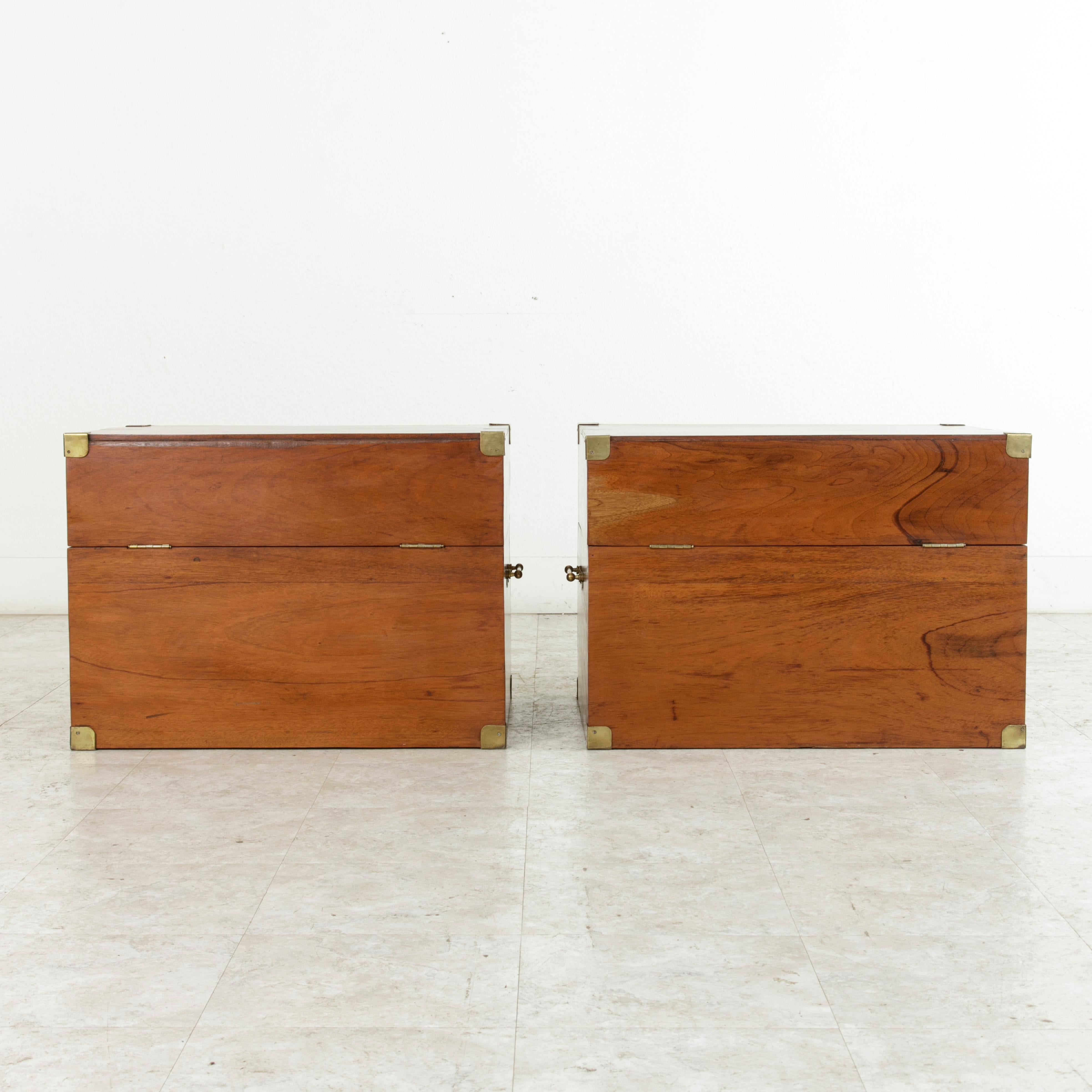 Mid-20th Century French Naval Officer's Mahogany Traveling Trunks, Side Tables 1