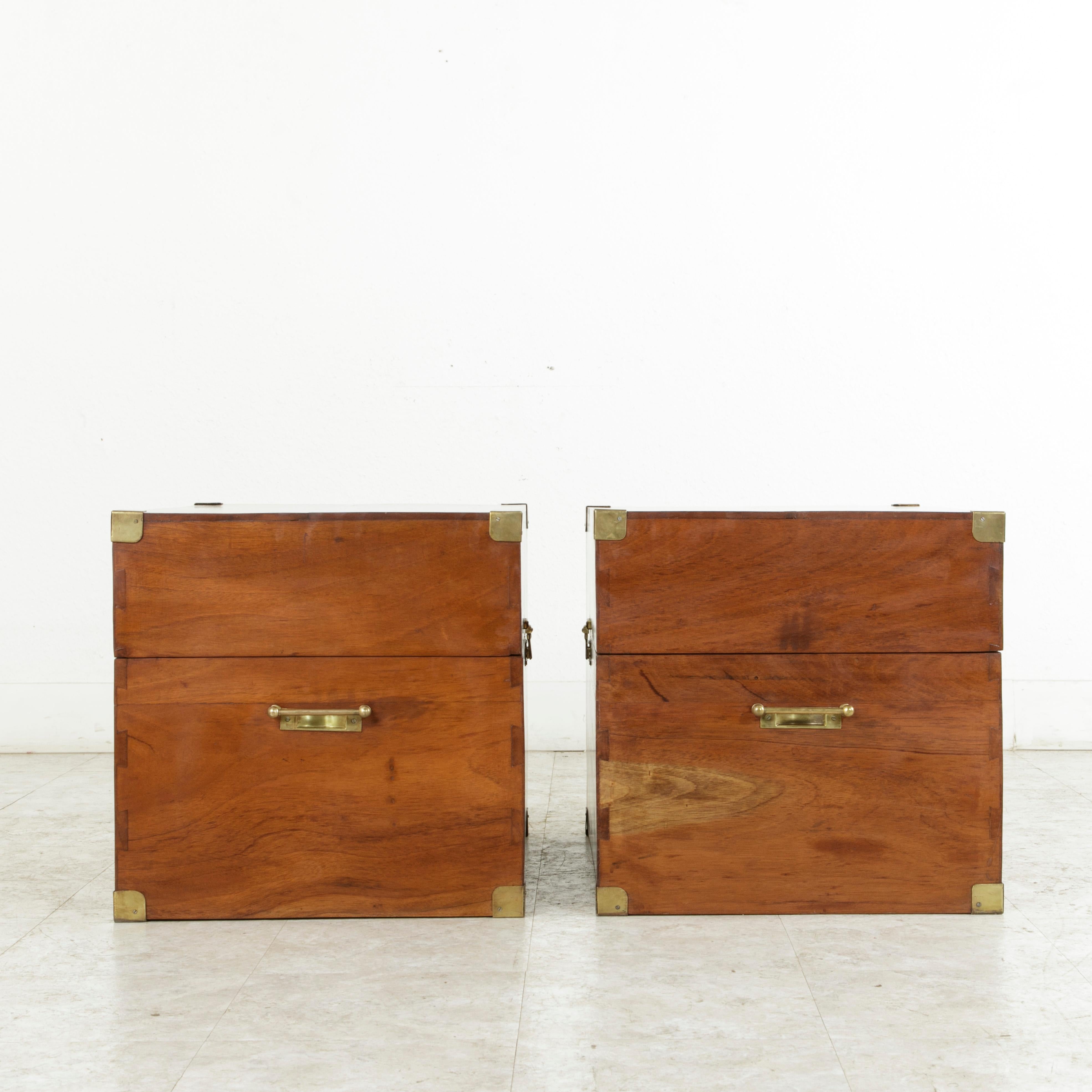 Mid-20th Century French Naval Officer's Mahogany Traveling Trunks, Side Tables 2