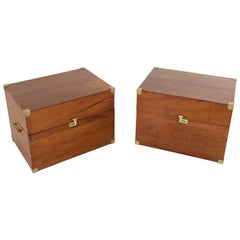 Mid-20th Century French Naval Officer's Mahogany Traveling Trunks, Side Tables