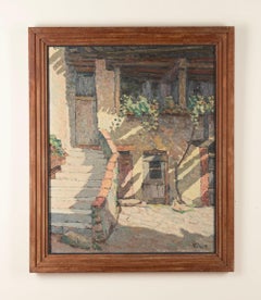 Mid-20th Century French Oil on Canvas Painting 'Courtyard with Steps'