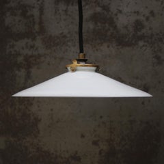 Mid-20th Century French Opaline Glass Pendant Lights with Brass Top