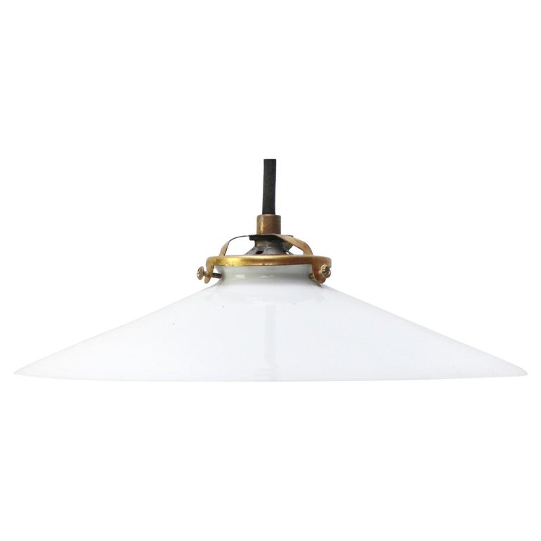 Mid-20th Century French Opaline Glass Pendant Lights with Brass Top