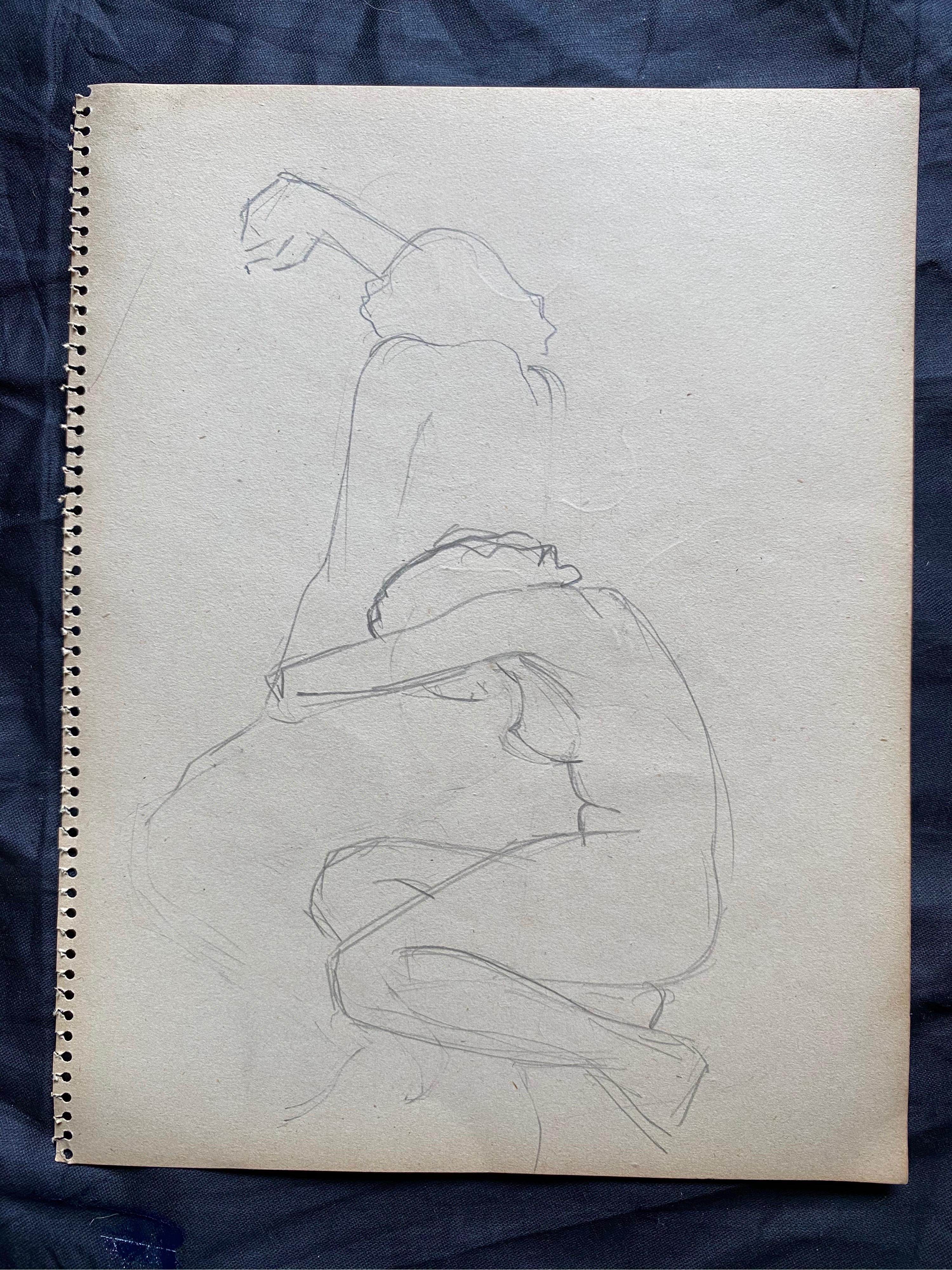 Il s'agit d'un croquis original de femme nue au dessin au trait, datant du milieu du 20e siècle, estampillé Bon état - En vente à Cirencester, GB