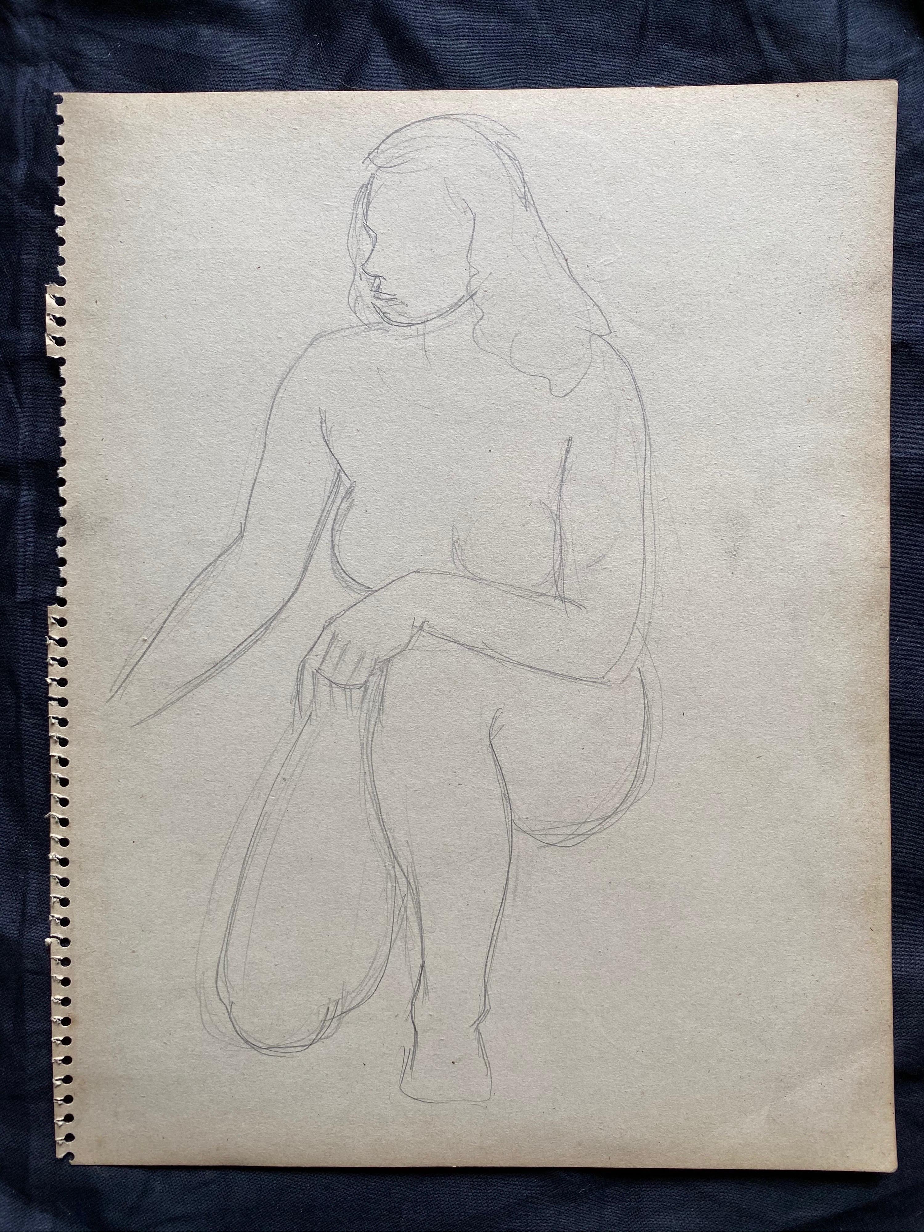 Mid 20th Century, French, Original Line Drawing Sketch Nude Lady, Stamped In Good Condition For Sale In Cirencester, GB