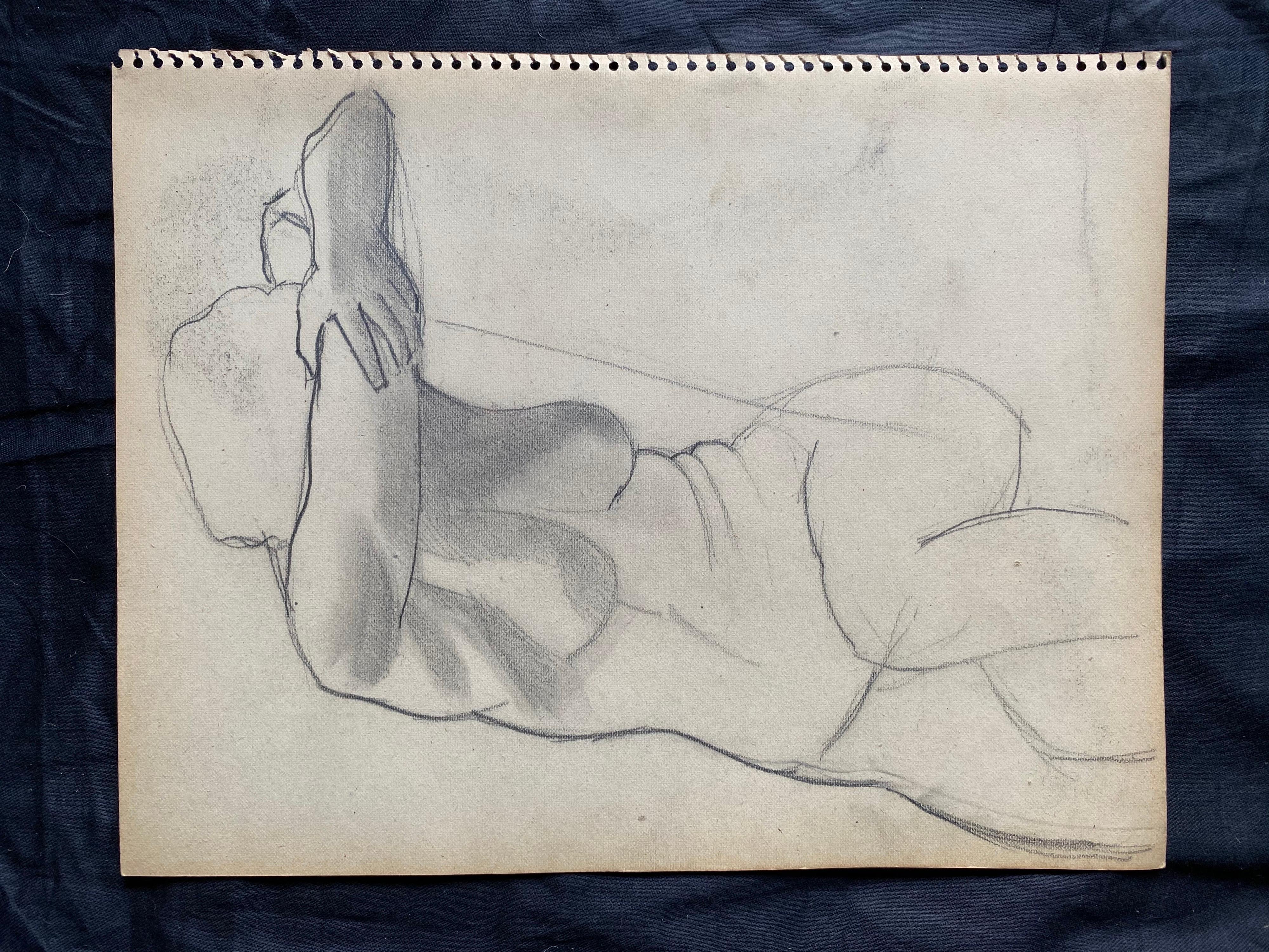 Mid 20th Century French Original Line Drawing Sketch Nude Lady - Stamped In Good Condition For Sale In Cirencester, GB