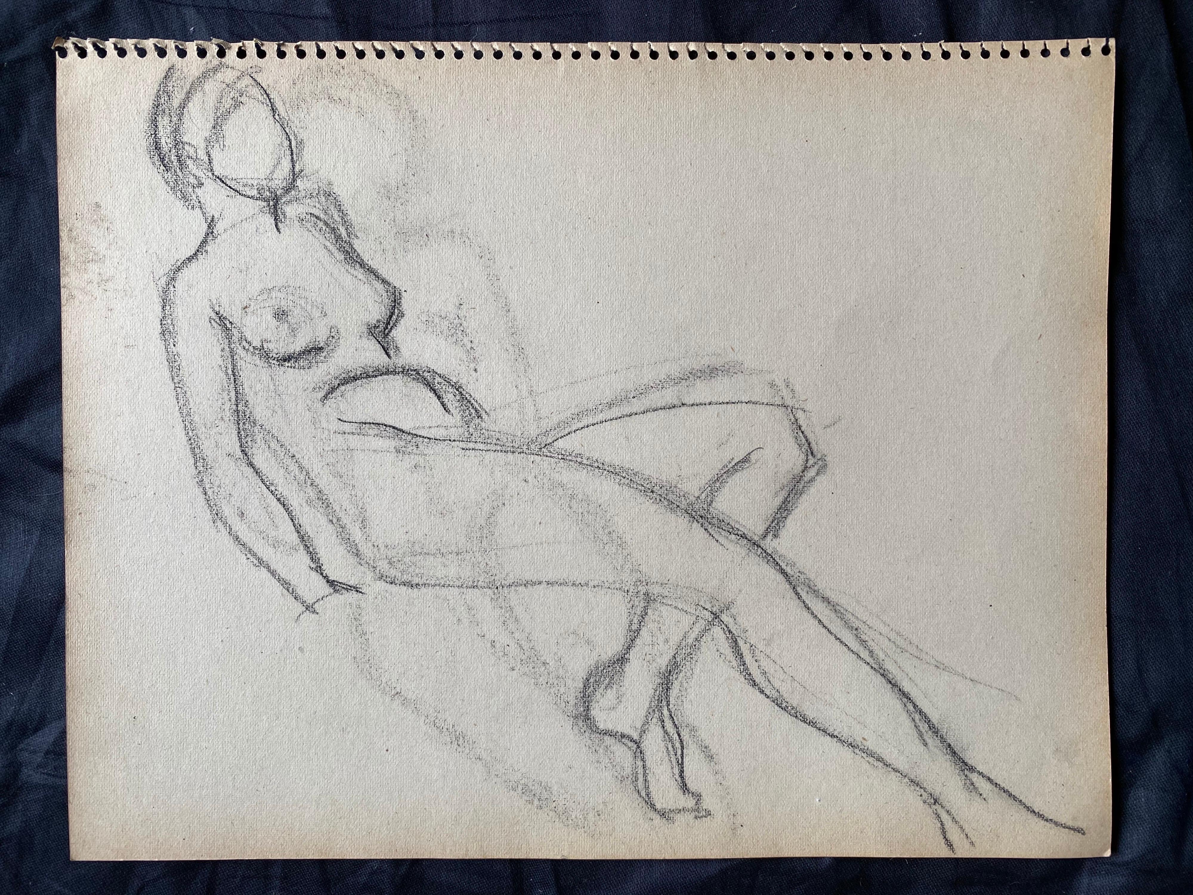 Mid 20th Century French Original Line Drawing Sketch Nude Lady - Stamped In Good Condition For Sale In Cirencester, GB