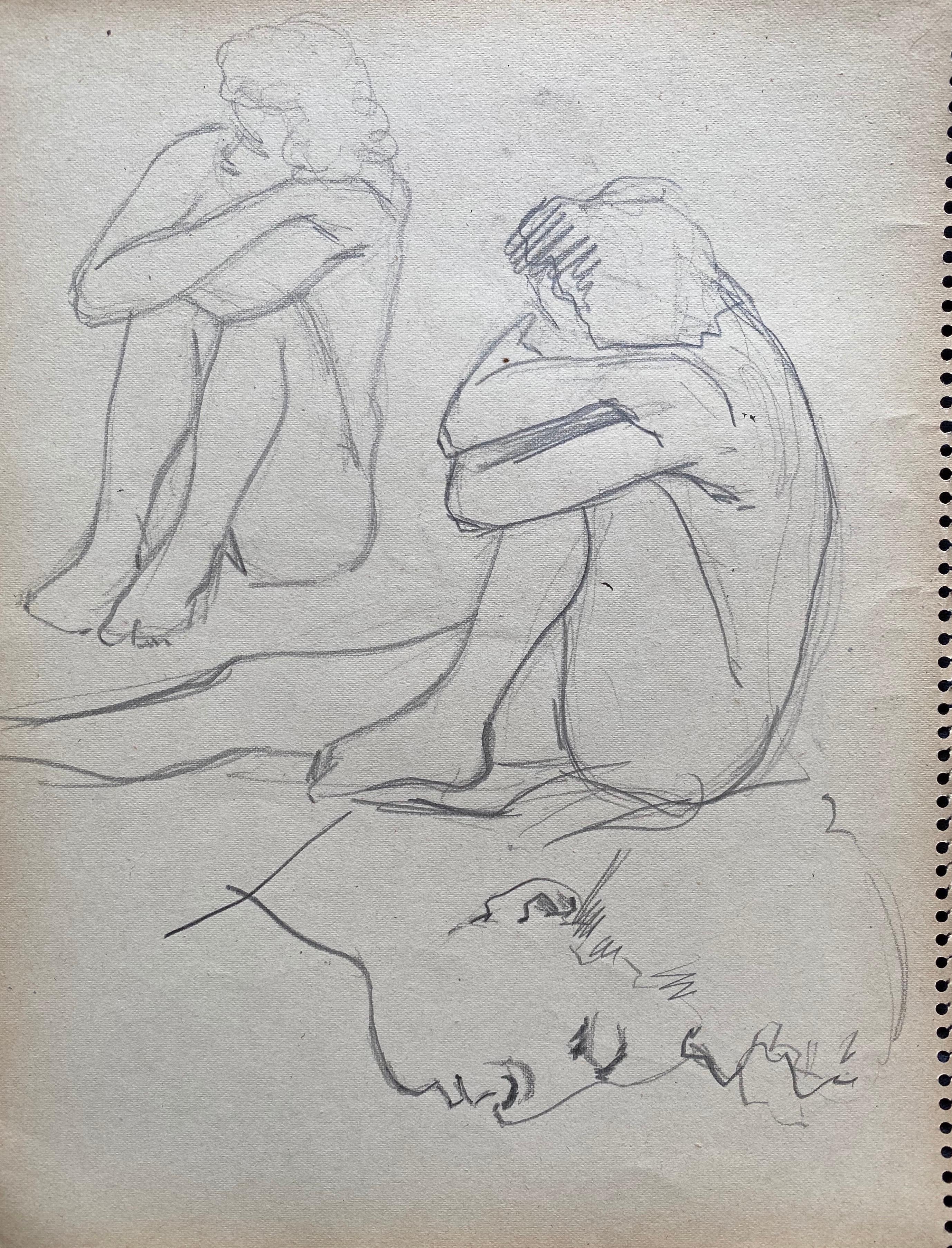 Mid 20th Century French Original Line Drawing Sketch Nude Lady - Stamped In Good Condition For Sale In Cirencester, GB