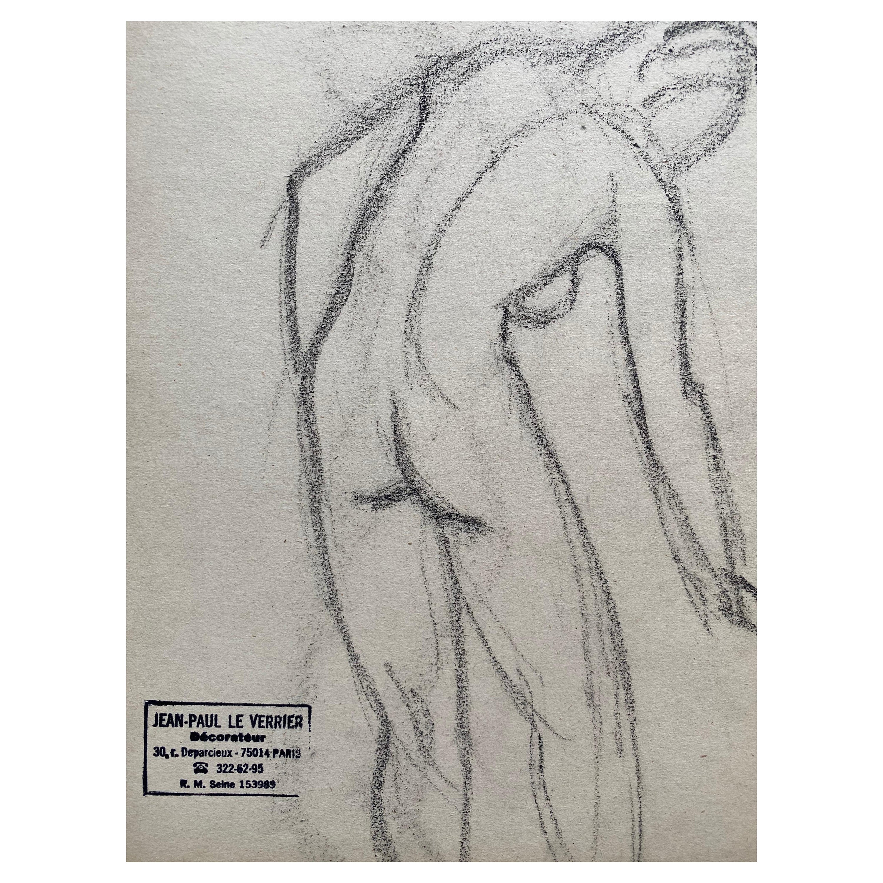 Il s'agit d'un croquis original de femme nue au dessin au trait, datant du milieu du 20e siècle, estampillé