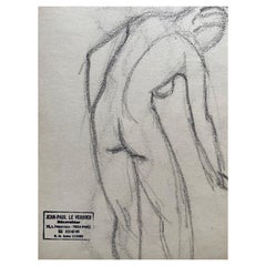 Mitte des 20. Jahrhunderts Französische Original Linienzeichnungskizze Nackte Dame - Gestempelt