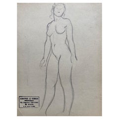 Il s'agit d'un croquis original de femme nue au dessin au trait, datant du milieu du 20e siècle, estampillé