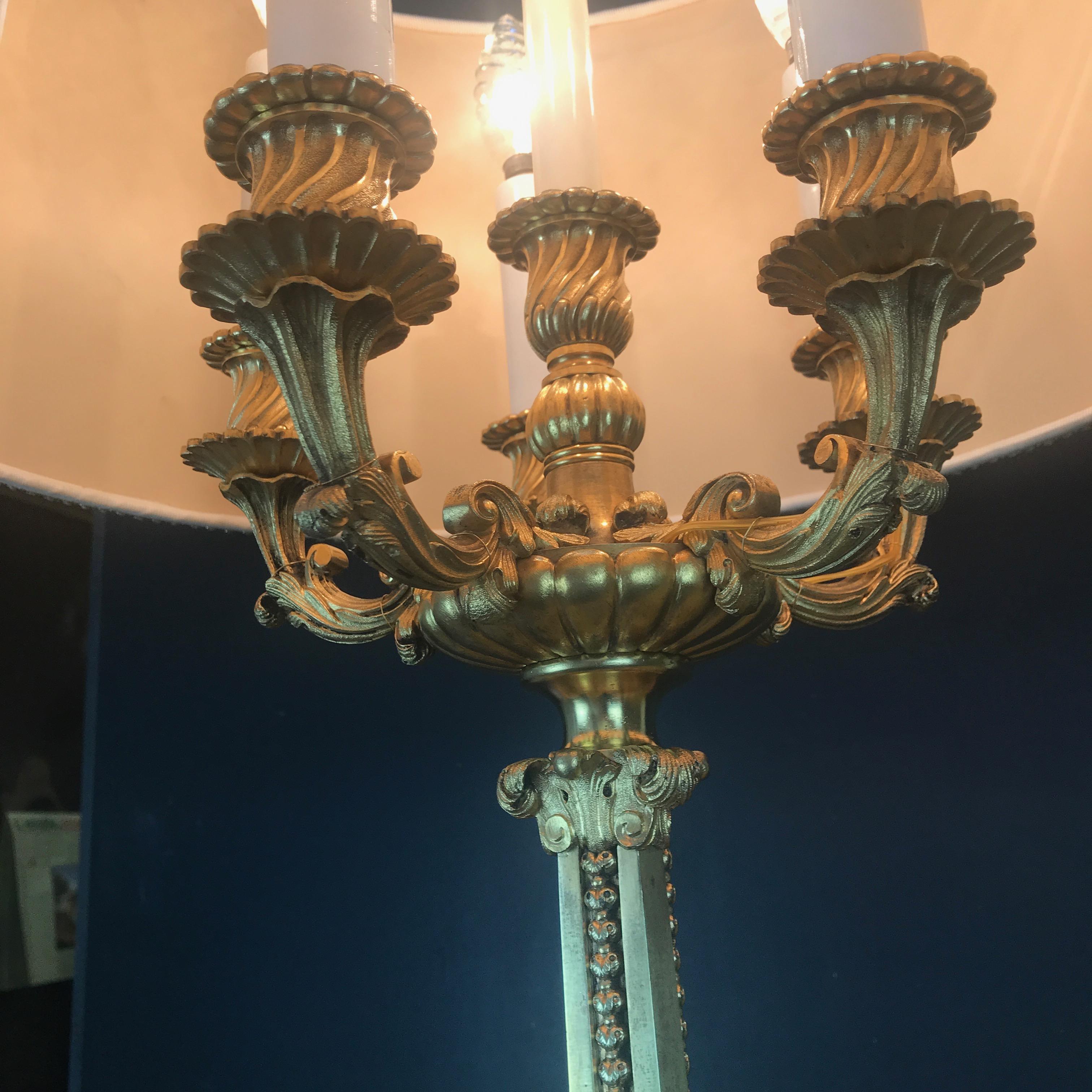 Mid-20th Century French Ormolu Table Lamp Five-Arm Candelabra 5