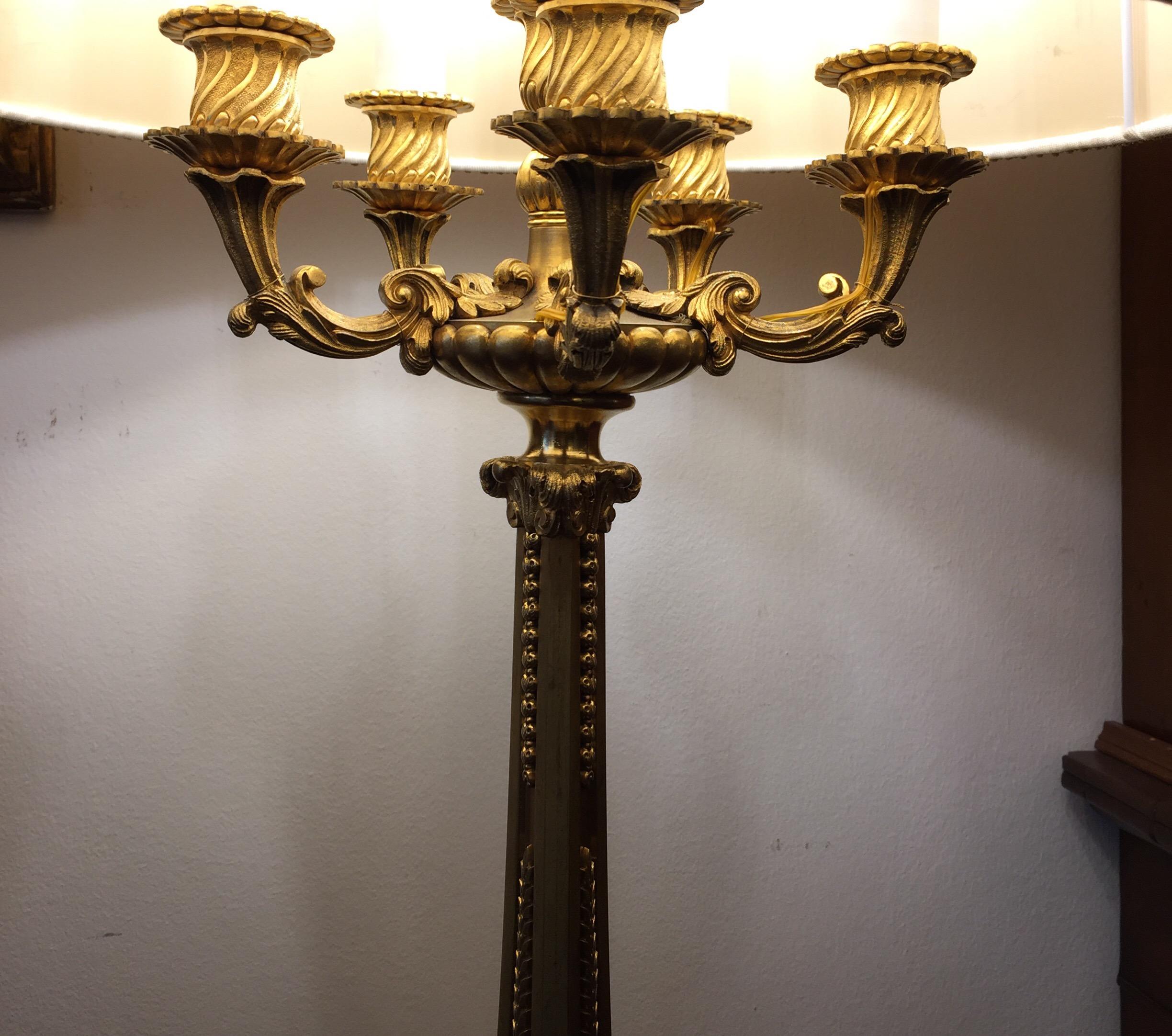 Mid-20th Century French Ormolu Table Lamp Five-Arm Candelabra 13
