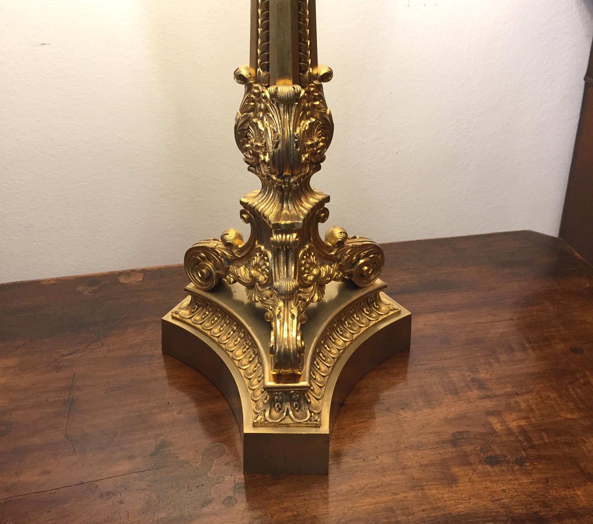 Mid-20th Century French Ormolu Table Lamp Five-Arm Candelabra 14