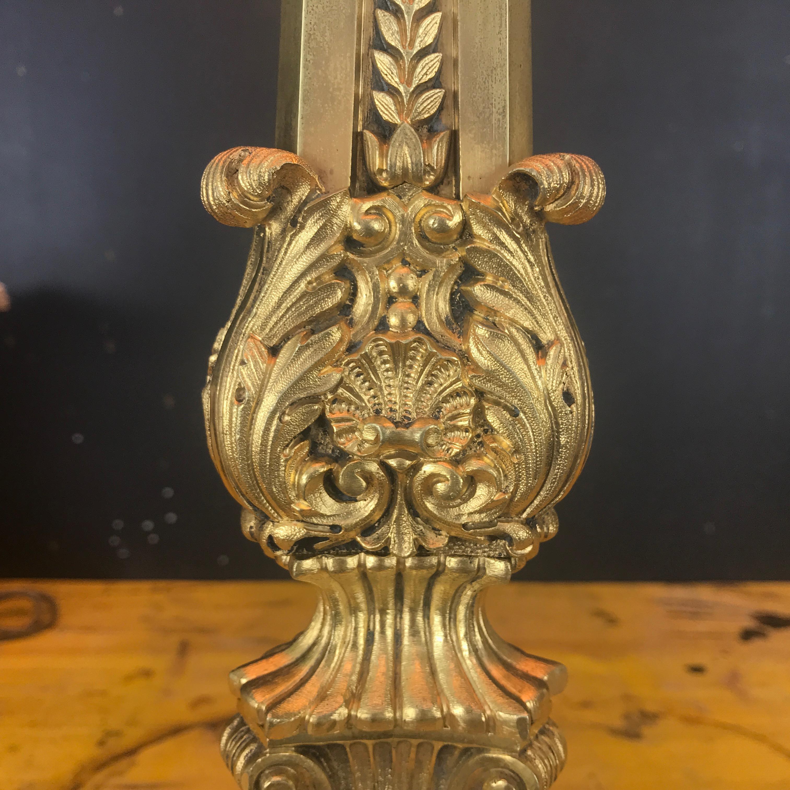 Empire Mid-20th Century French Ormolu Table Lamp Five-Arm Candelabra
