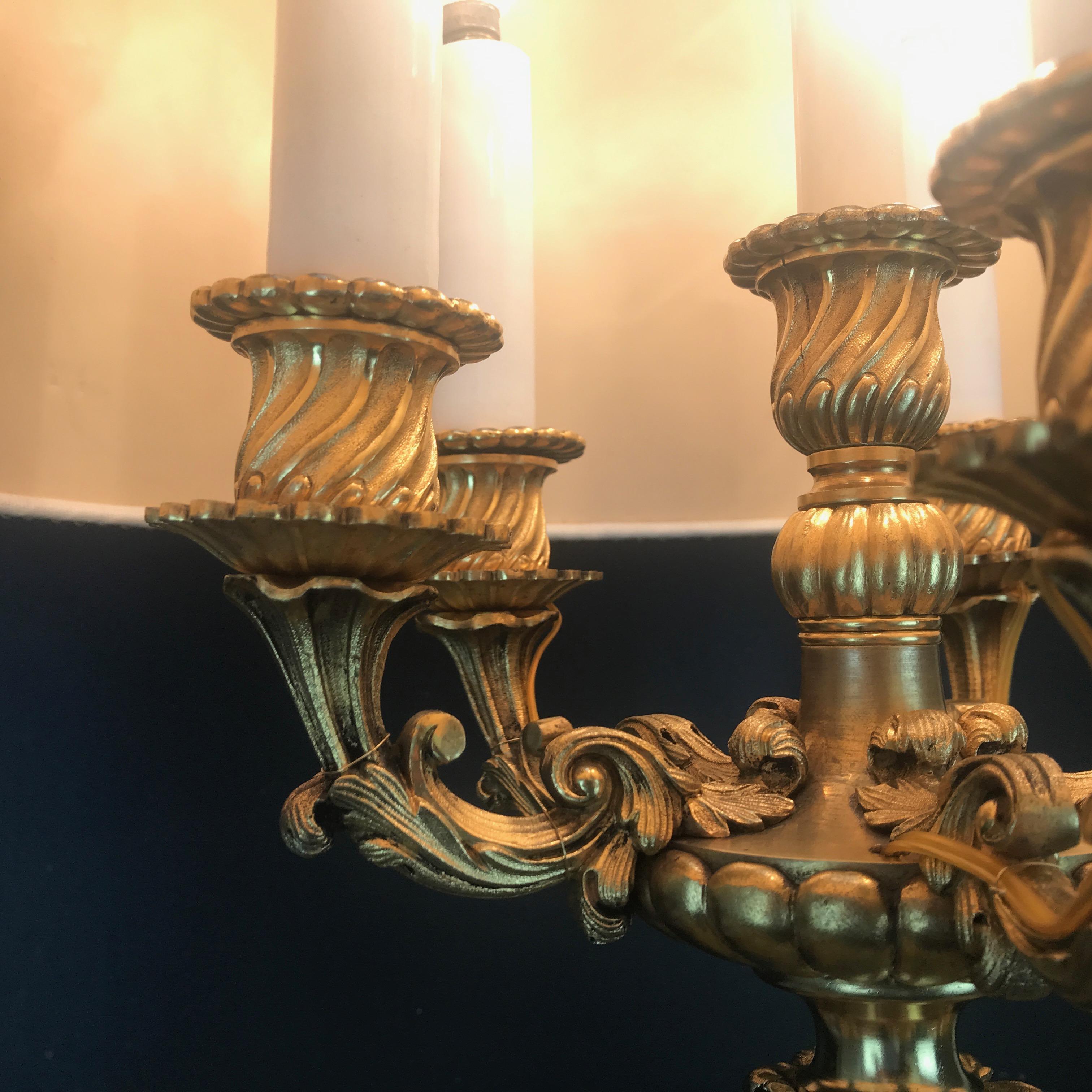 Mid-20th Century French Ormolu Table Lamp Five-Arm Candelabra 2