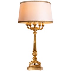 Vintage Mid-20th Century French Ormolu Table Lamp Five-Arm Candelabra