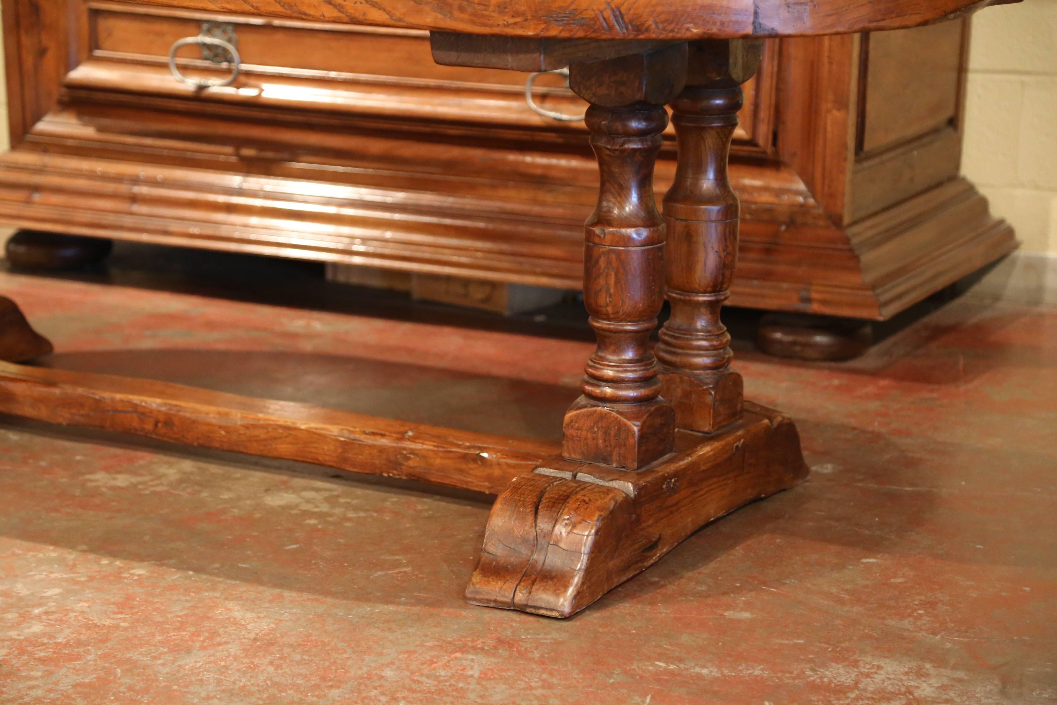 Mid-20th Century French Oval Chestnut and Oak Rustic Trestle Farm Table 1