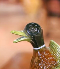 Mid-20th Century French Painted Barbotine Ceramic Duck Pitcher