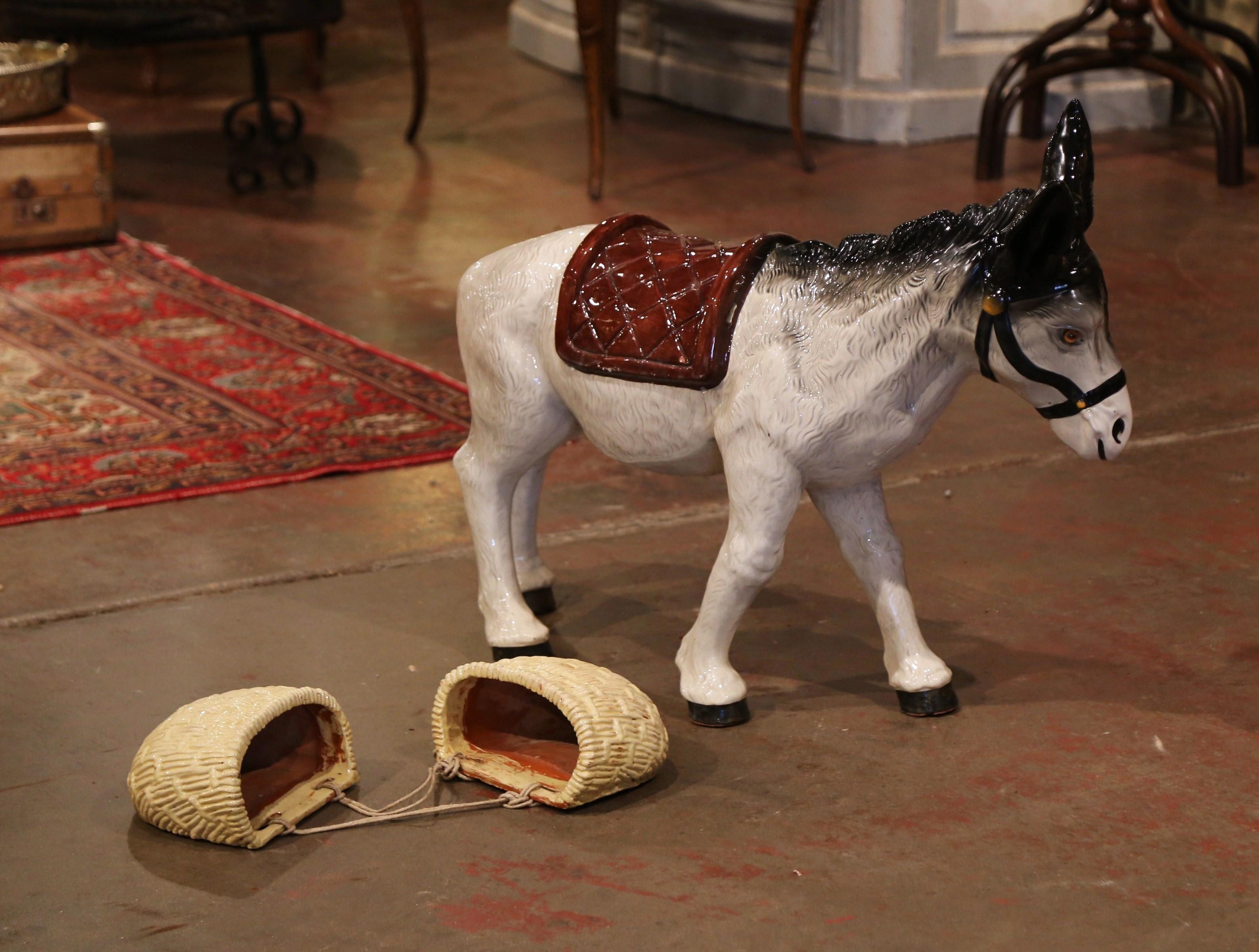 Mid-20th Century French Painted Ceramic Barbotine Donkey Sculpture 6