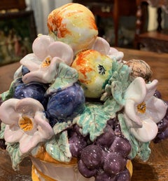 Mid-20th Century French Painted Ceramic Barbotine Fruit Basket Composition