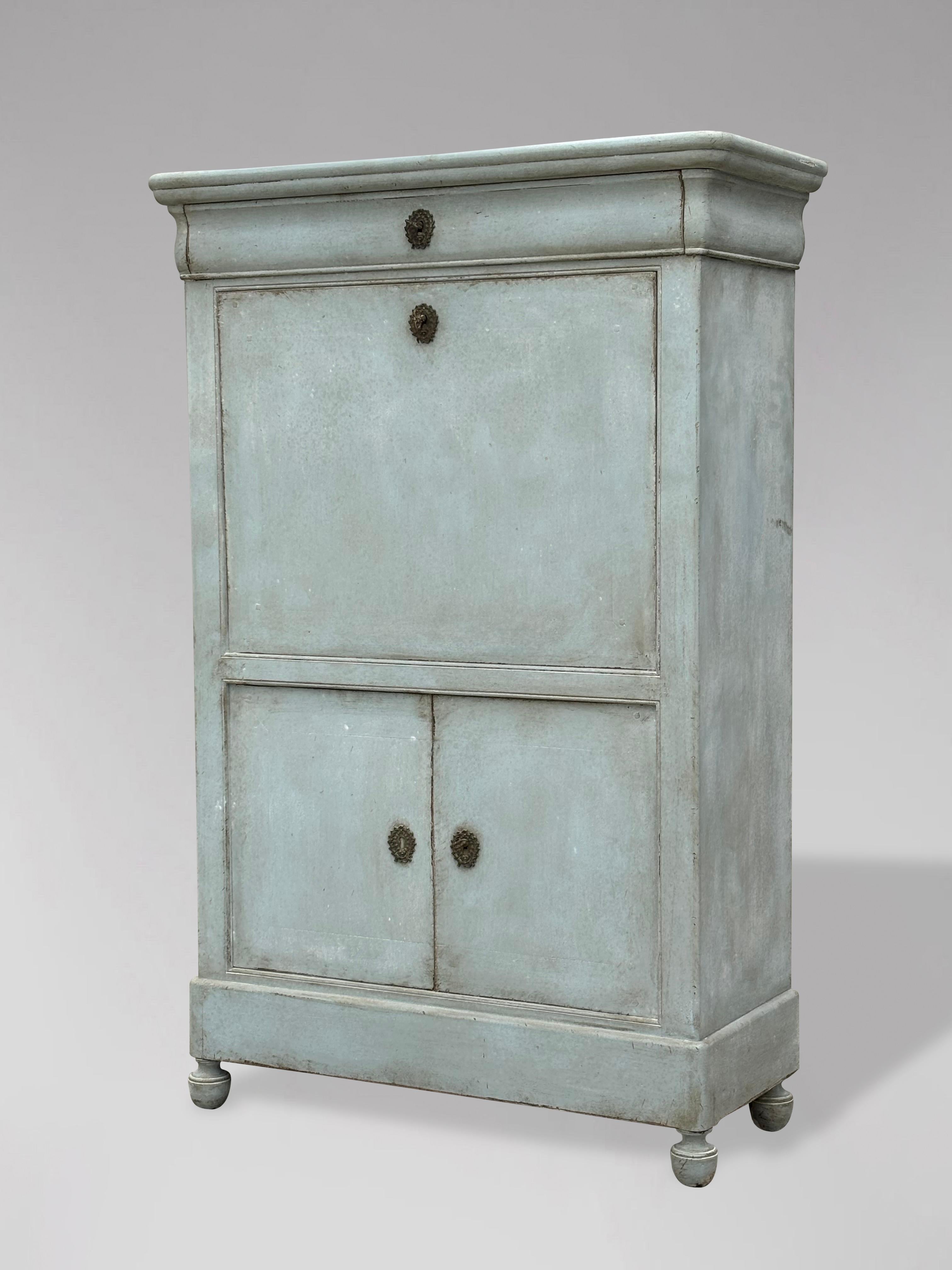 This is an elegant 20th-century French Louis Philippe-style walnut painted escritoire, also known as a 