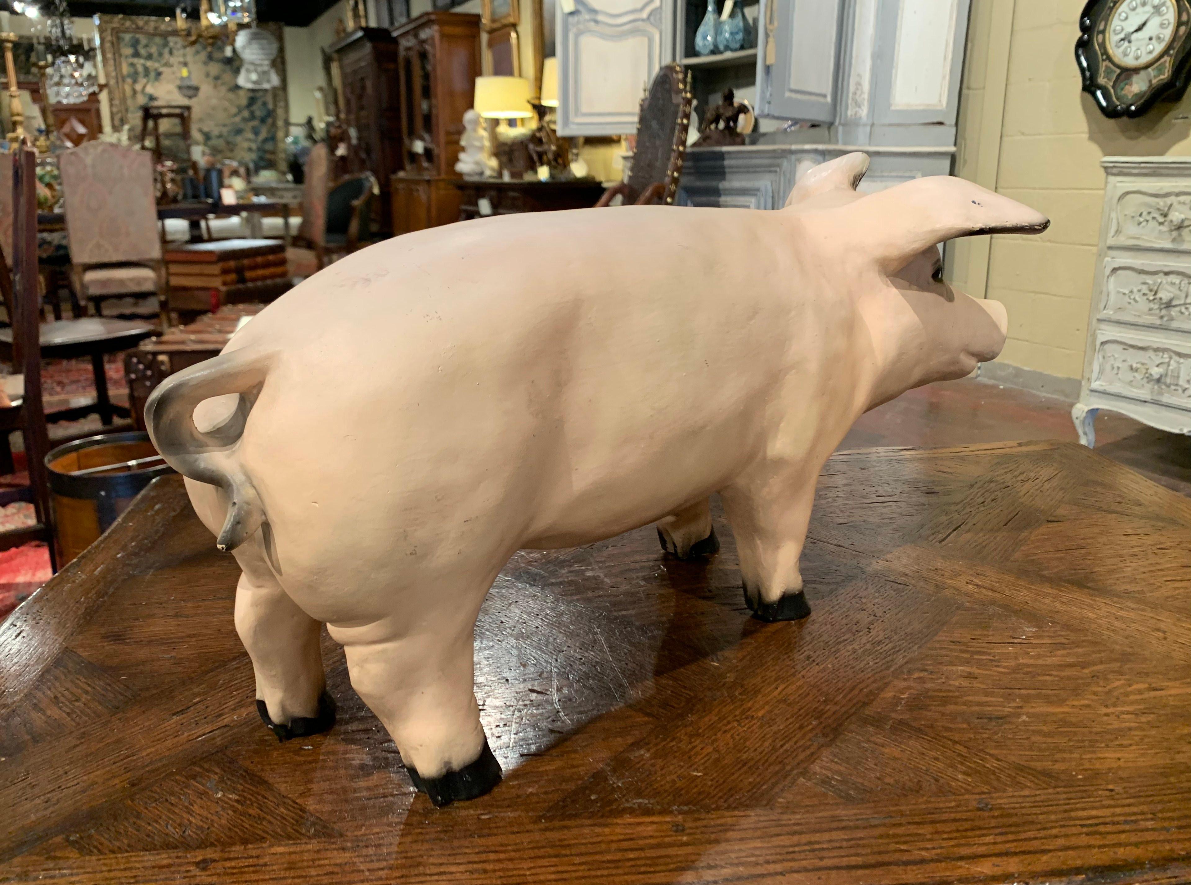 Mid-20th Century French Painted Pig Sculpture In Excellent Condition In Dallas, TX