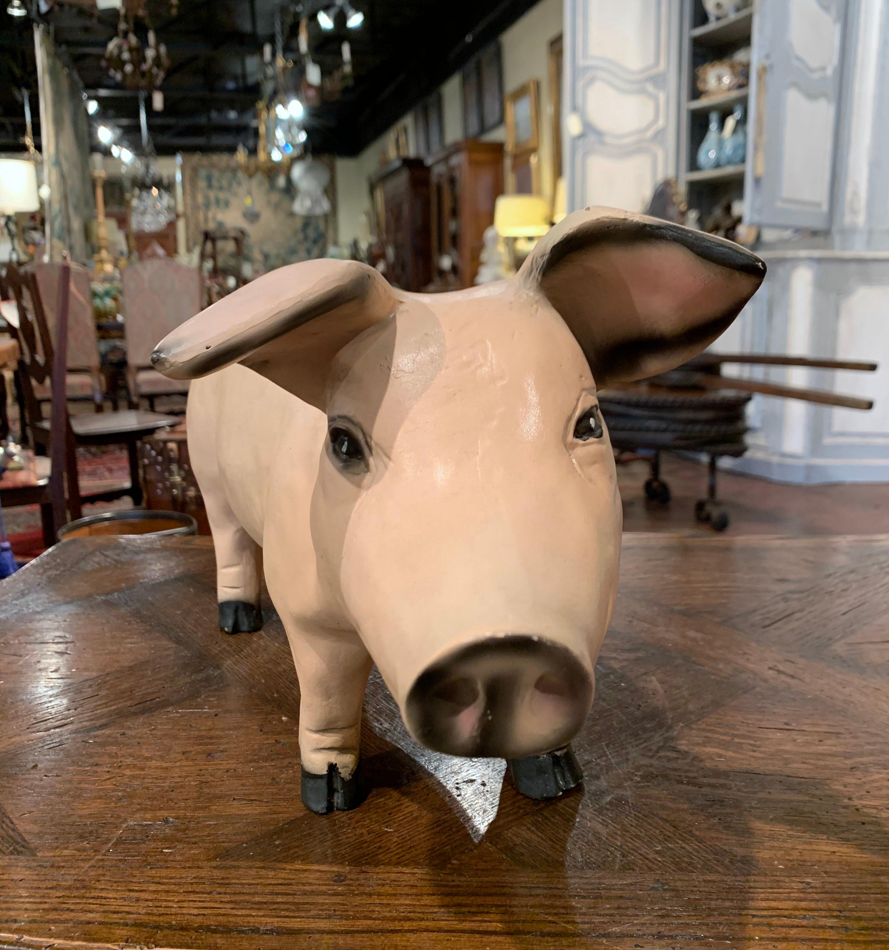 Mid-20th Century French Painted Pig Sculpture 1