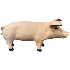 Mid-20th Century French Painted Pig Sculpture
