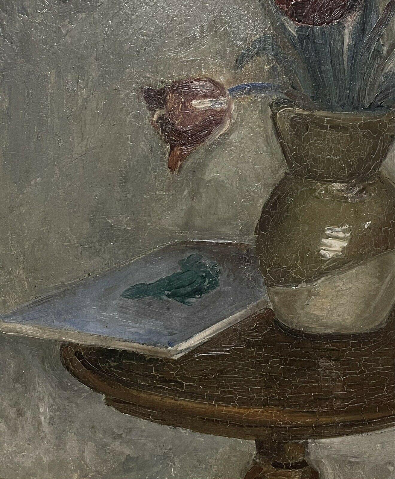 1950's French Signed Post-Impressionist Oil Tulips in Vase, Muted Earthy Colors 1