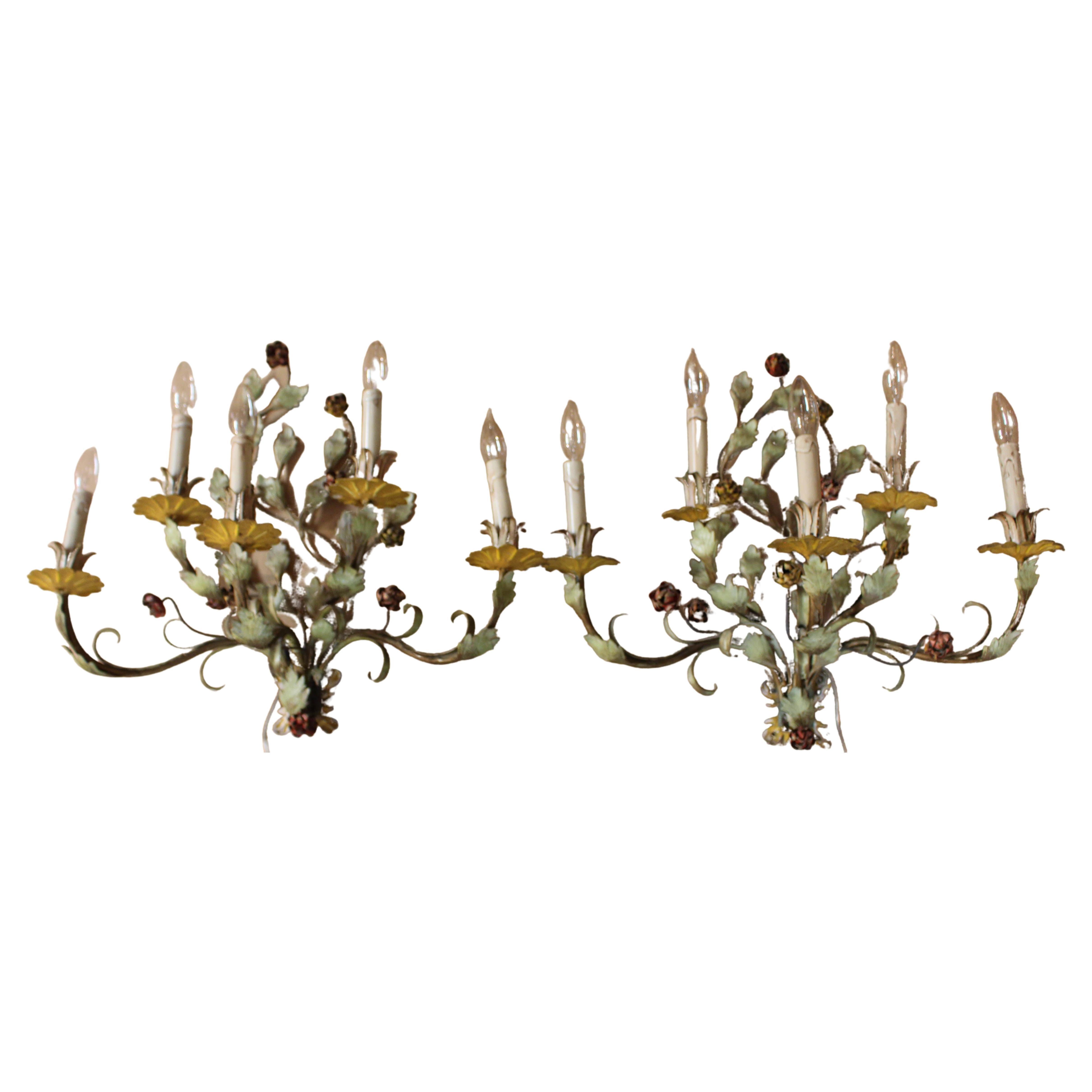 Mid-20th Century, French, Pair of 5-Light Sconces