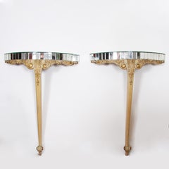 Mid-20th Century French Pair of Giltwood and Mirror Console Tables