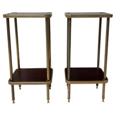 Mid-20th Century French Pair of Gold-Plated Mahogany Side Tables