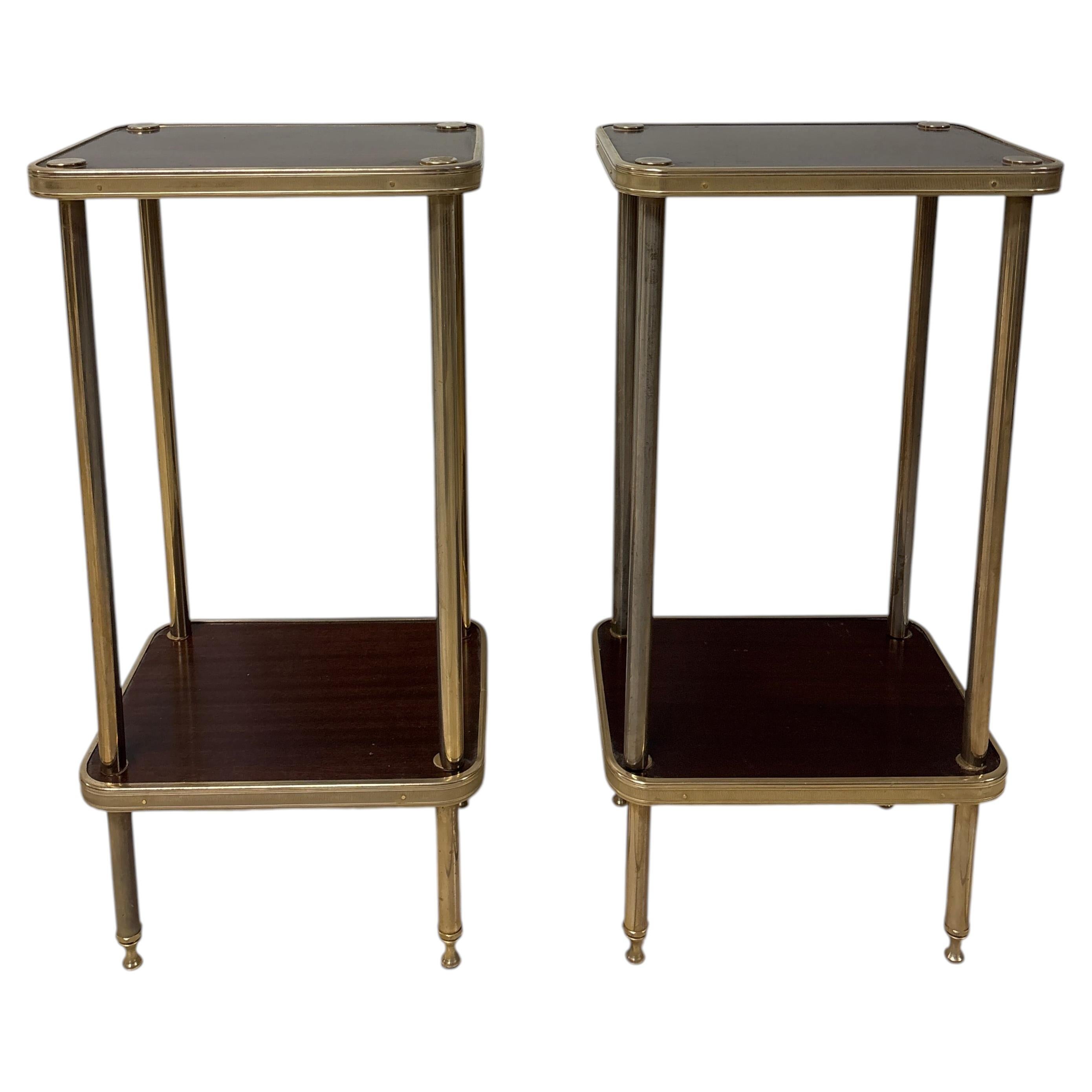 Mid-20th Century French Pair of Gold-Plated Mahogany Side Tables