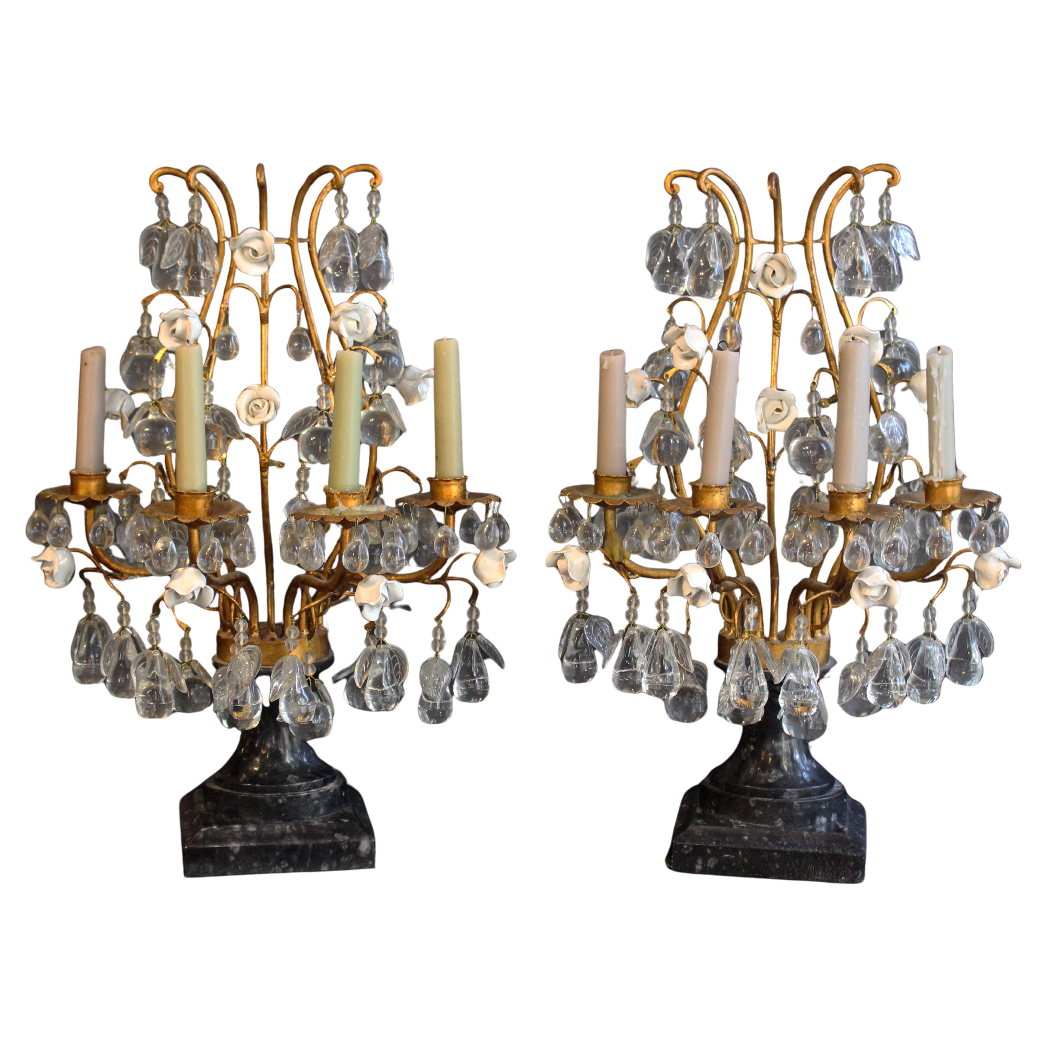 Pareja de candelabros de chimenea o girondolas francesas de mediados del siglo XX