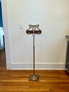 Mid-20th Century French Patinated Brass Music Stand with Lyre Motif