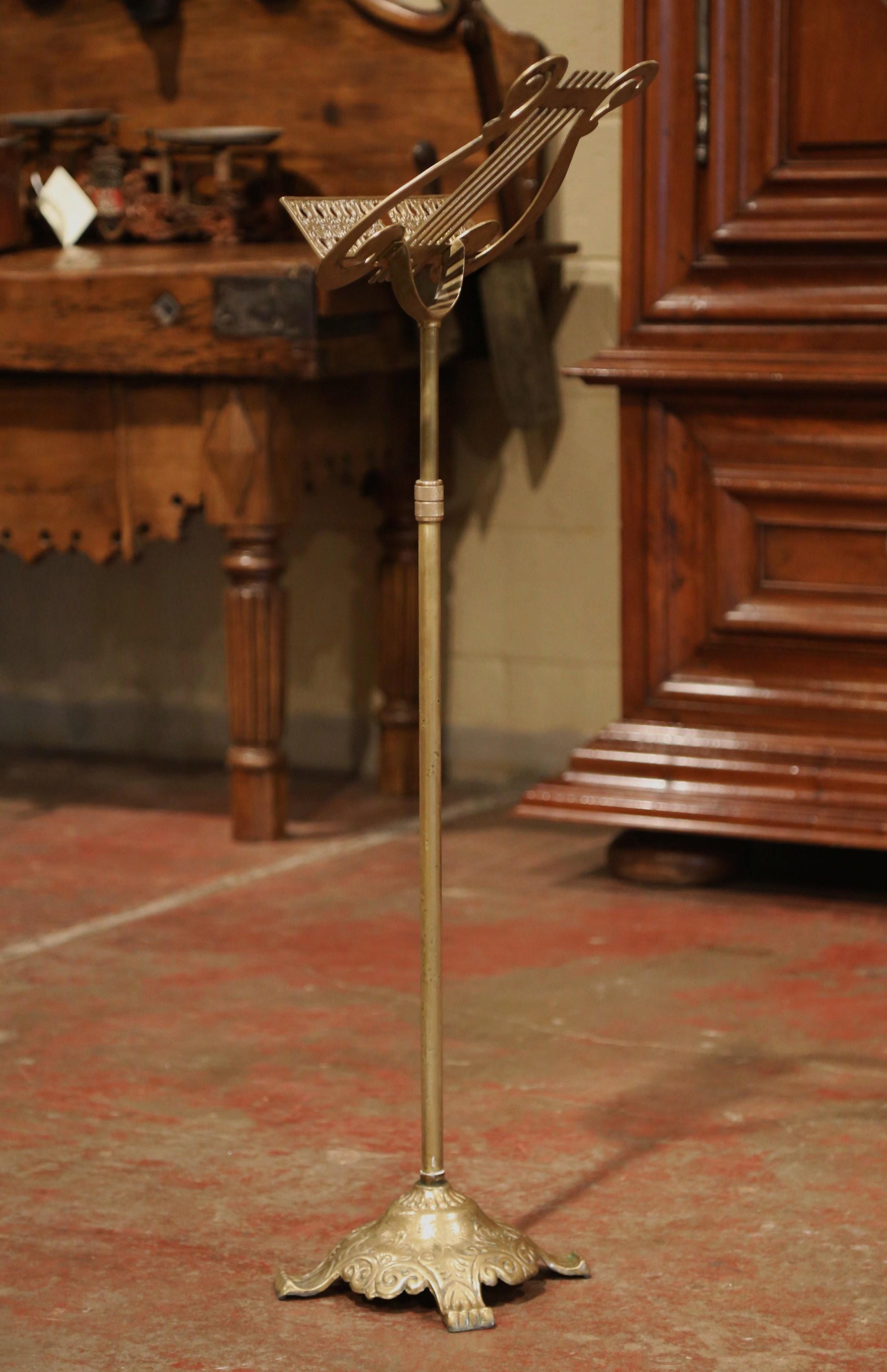 Mid-20th Century French Patinated Brass Music Stand with Lyre Motif 1