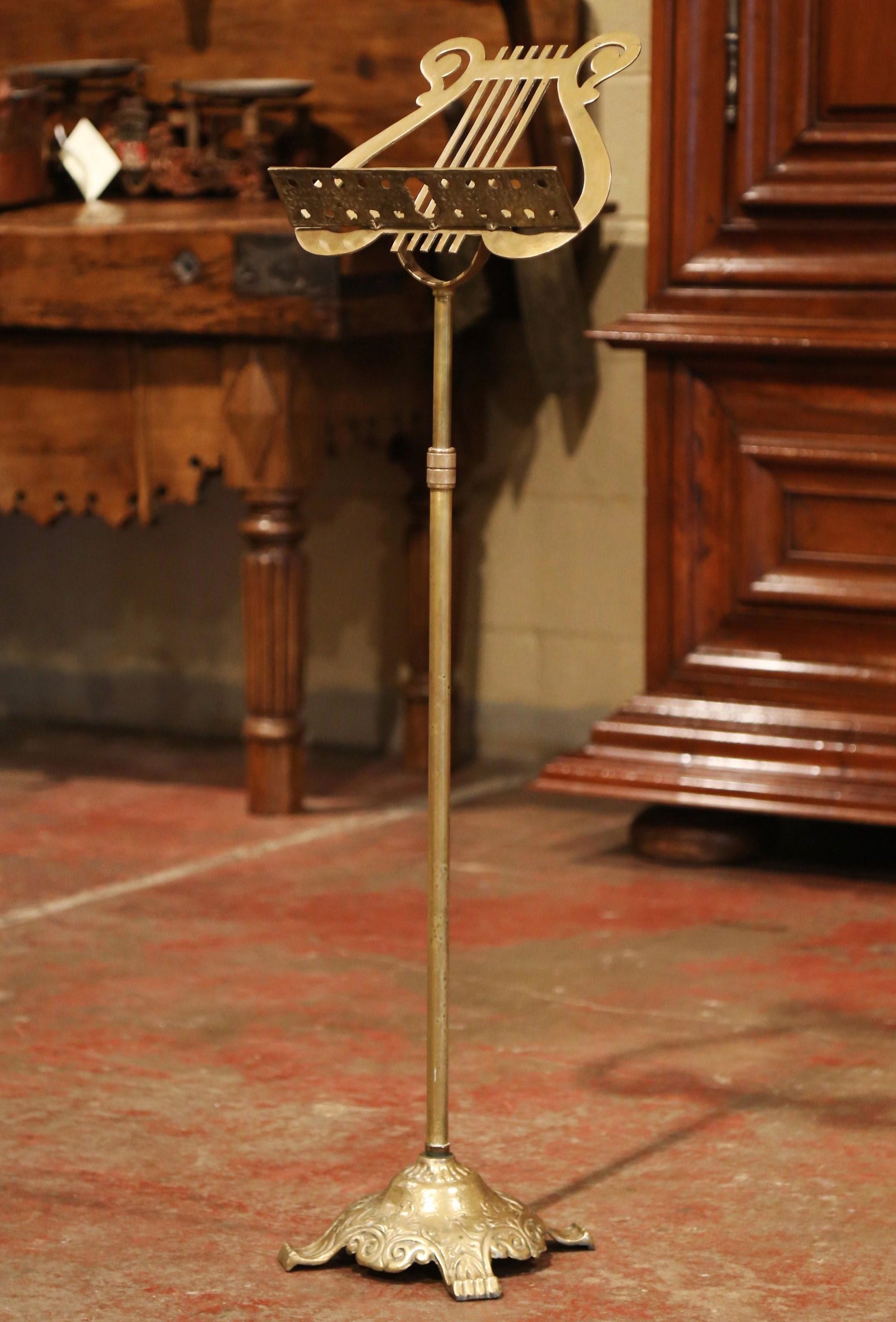Mid-20th Century French Patinated Brass Music Stand with Lyre Motif 2