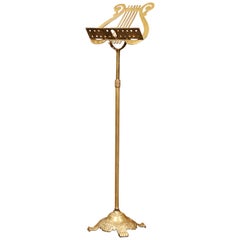 Mid-20th Century French Patinated Brass Music Stand with Lyre Motif