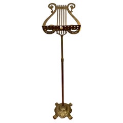 Mid-20th Century French Patinated Brass Music Stand with Lyre Motif