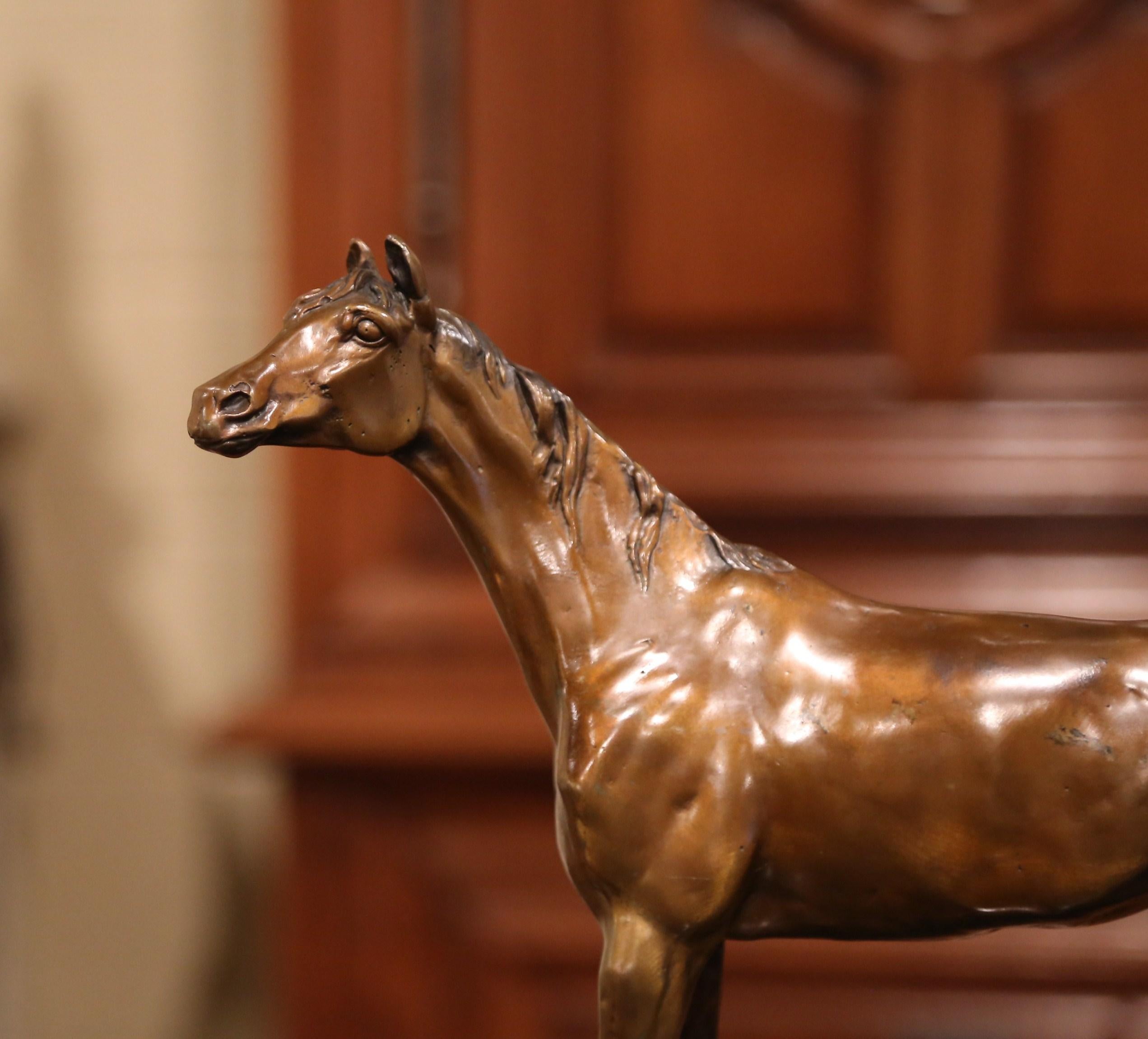 Mid-20th Century French Patinated Bronze Horse on Marble Base after J. Moigniez 1