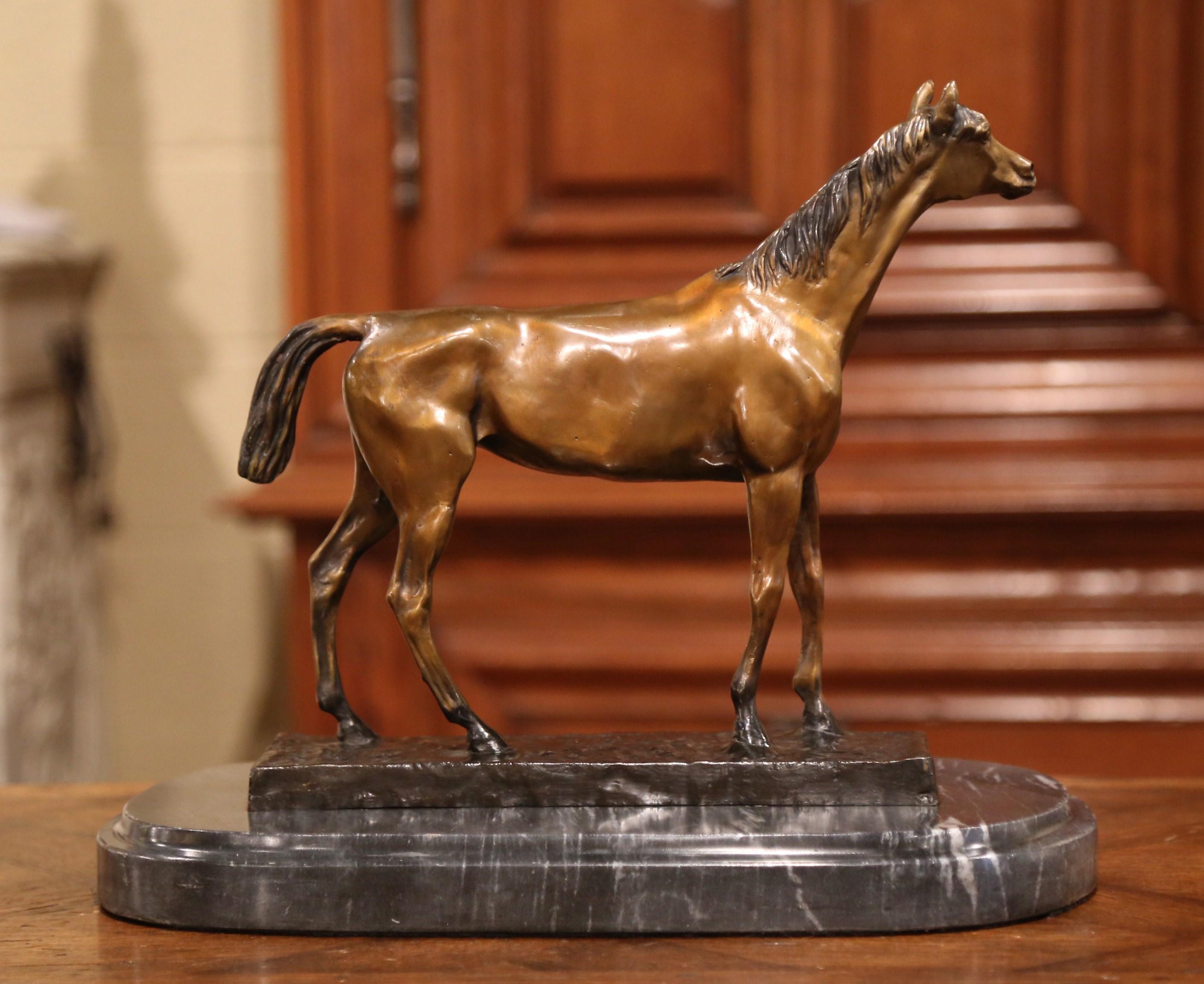 Mid-20th Century French Patinated Bronze Horse on Marble Base after J. Moigniez 2