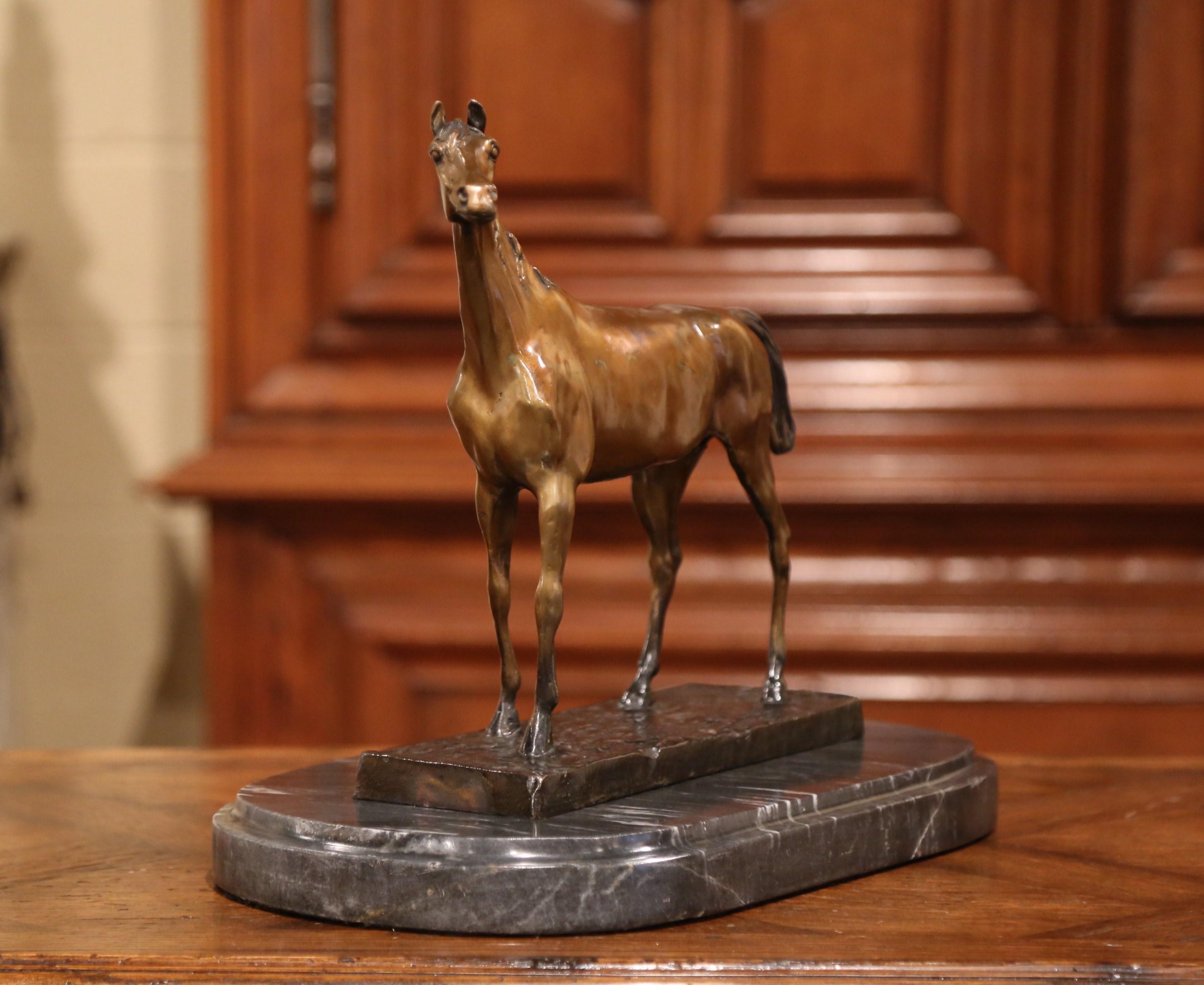 Mid-20th Century French Patinated Bronze Horse on Marble Base after J. Moigniez 3