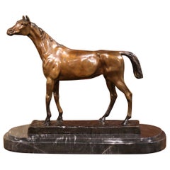 Mid-20th Century French Patinated Bronze Horse on Marble Base after J. Moigniez