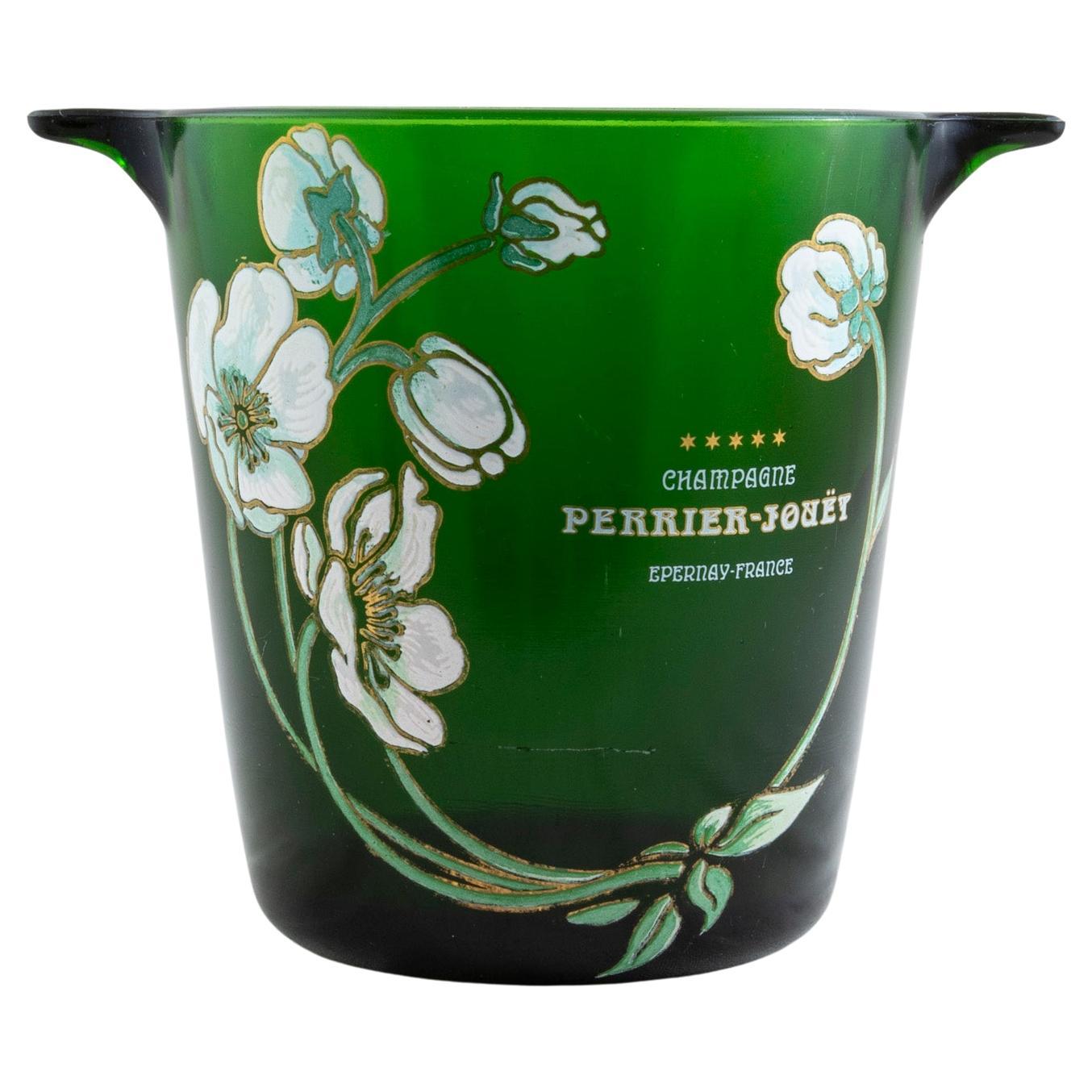 Mid-20th Century French Perrier Jouet Glass Champagne Bucket with Enamel