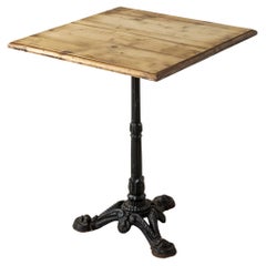 Retro Mid-20th Century French Pine and Cast Iron Bistro Table