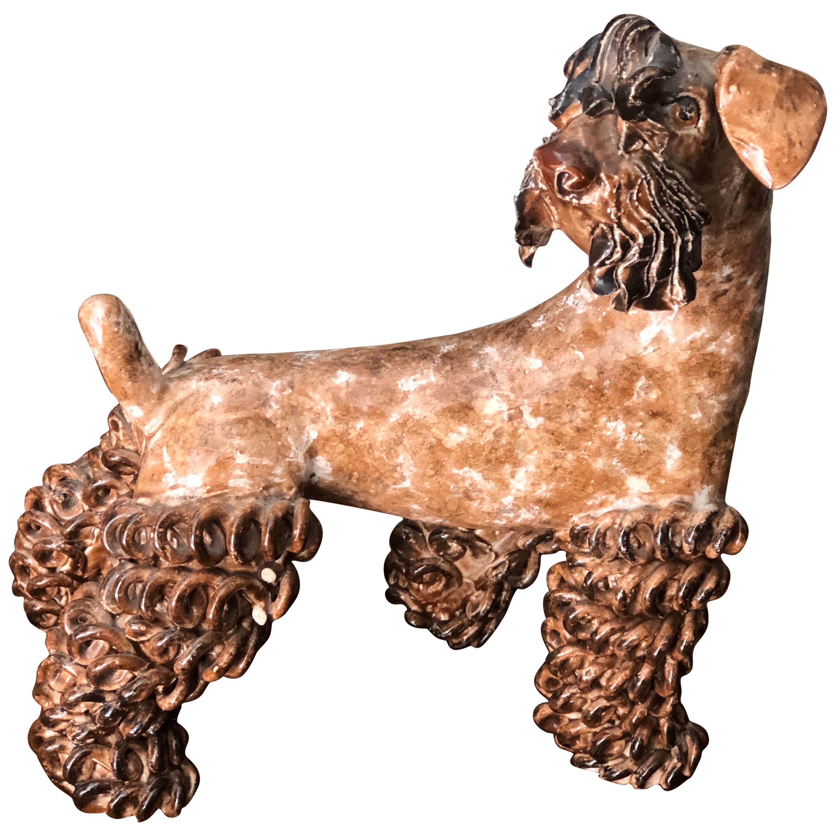 Mid-20th Century French Pottery Sculpture of Zwergschnauzer by Prunet