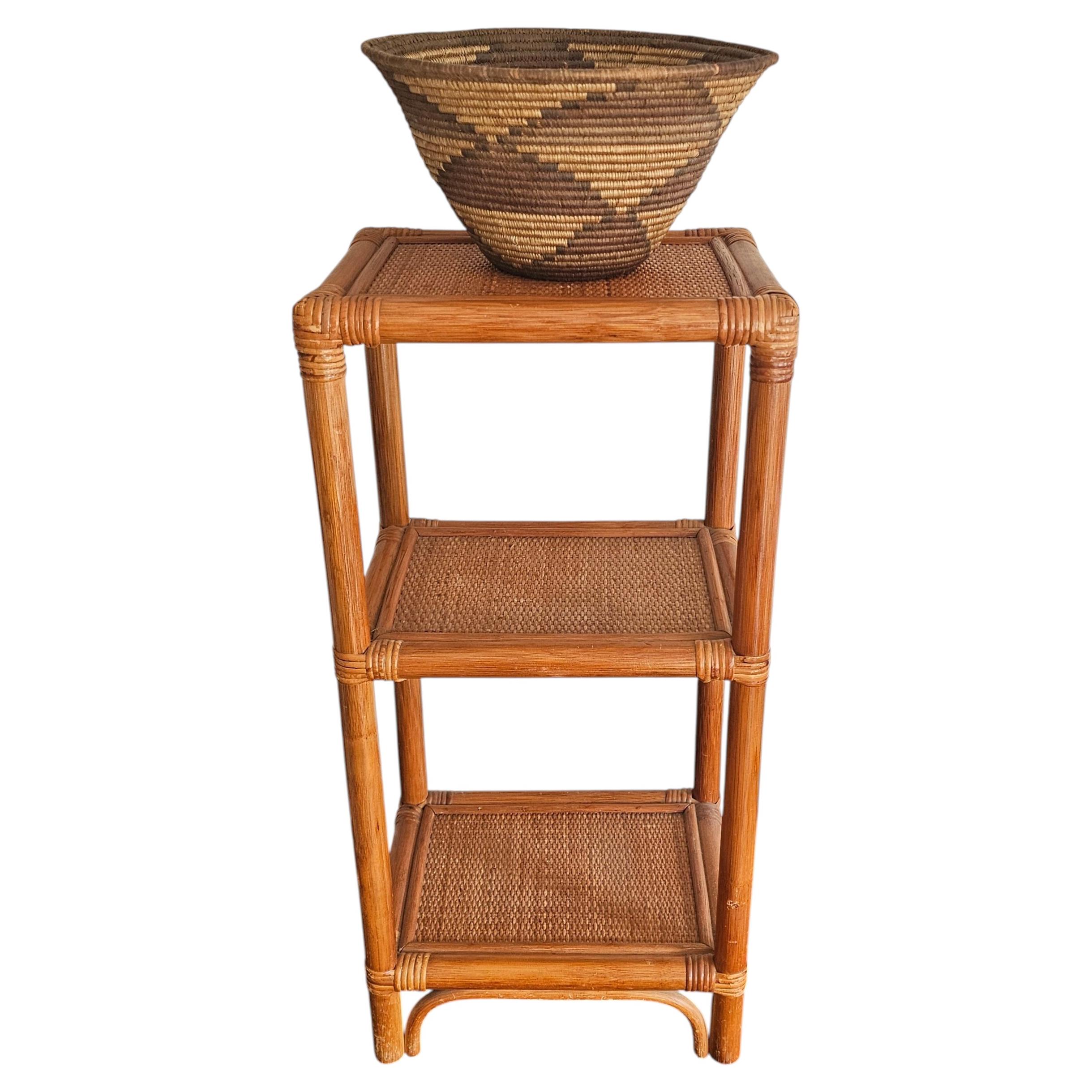 Mid 20th Century French Rattan standing shelves.